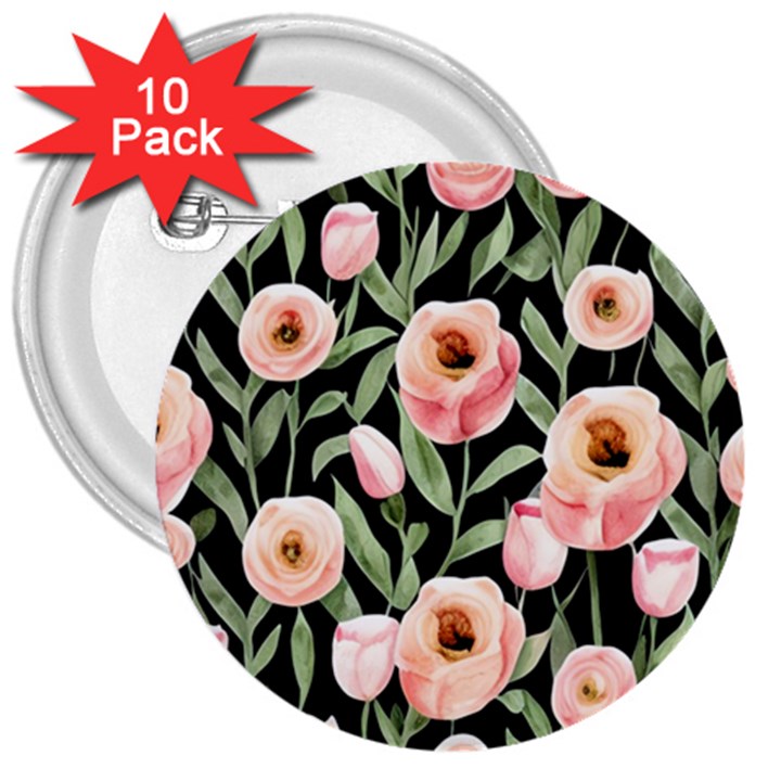 Captivating Watercolor Flowers 3  Buttons (10 pack) 