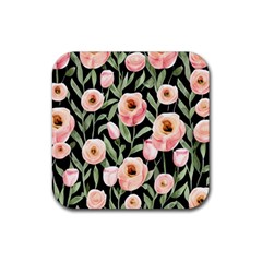 Captivating Watercolor Flowers Rubber Coaster (Square)