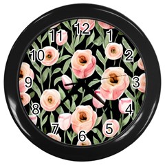 Captivating Watercolor Flowers Wall Clock (black) by GardenOfOphir