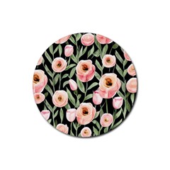 Captivating Watercolor Flowers Rubber Coaster (Round)