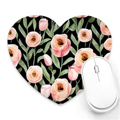 Captivating Watercolor Flowers Heart Mousepad