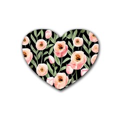 Captivating Watercolor Flowers Rubber Heart Coaster (4 pack)