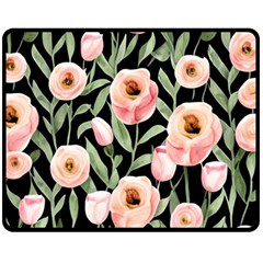 Captivating Watercolor Flowers One Side Fleece Blanket (Medium)