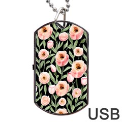 Captivating Watercolor Flowers Dog Tag Usb Flash (one Side) by GardenOfOphir