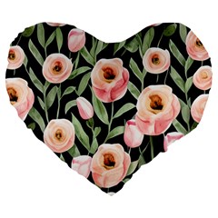 Captivating Watercolor Flowers Large 19  Premium Heart Shape Cushions