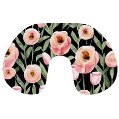 Captivating Watercolor Flowers Travel Neck Pillow