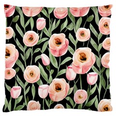 Captivating Watercolor Flowers Standard Premium Plush Fleece Cushion Case (two Sides) by GardenOfOphir