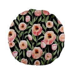 Captivating Watercolor Flowers Standard 15  Premium Flano Round Cushions