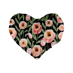 Captivating Watercolor Flowers Standard 16  Premium Flano Heart Shape Cushions