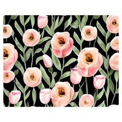 Captivating Watercolor Flowers Premium Plush Fleece Blanket (Medium)