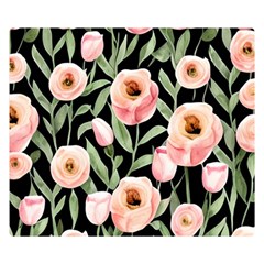 Captivating Watercolor Flowers One Side Premium Plush Fleece Blanket (small)