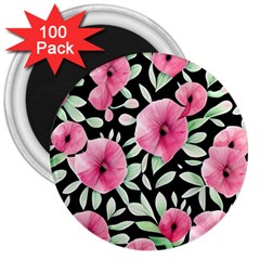 Watercolor Flowers Botanical Foliage 3  Magnets (100 Pack)