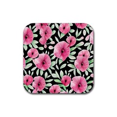 Watercolor Flowers Botanical Foliage Rubber Coaster (square)