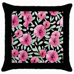 Watercolor Flowers Botanical Foliage Throw Pillow Case (black) by GardenOfOphir