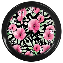 Watercolor Flowers Botanical Foliage Wall Clock (black) by GardenOfOphir