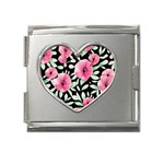 Watercolor Flowers Botanical Foliage Mega Link Heart Italian Charm (18mm) Front