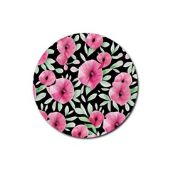 Watercolor Flowers Botanical Foliage Rubber Round Coaster (4 Pack) by GardenOfOphir