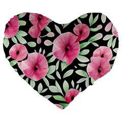 Watercolor Flowers Botanical Foliage Large 19  Premium Heart Shape Cushions by GardenOfOphir