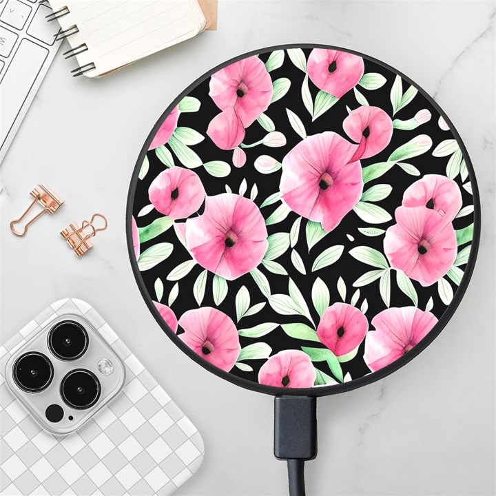 Watercolor Flowers Botanical Foliage Wireless Fast Charger(Black)