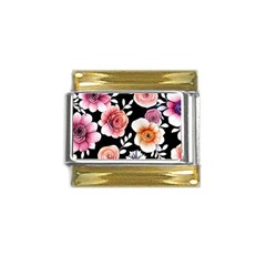 Cheerful Watercolor Flowers Gold Trim Italian Charm (9mm)