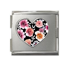 Cheerful Watercolor Flowers Mega Link Heart Italian Charm (18mm)