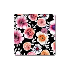 Cheerful Watercolor Flowers Square Magnet by GardenOfOphir