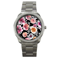 Cheerful Watercolor Flowers Sport Metal Watch by GardenOfOphir