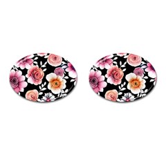 Cheerful Watercolor Flowers Cufflinks (oval)