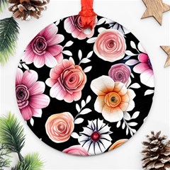 Cheerful Watercolor Flowers Round Ornament (two Sides)