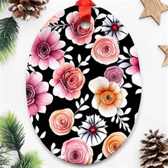 Cheerful Watercolor Flowers Oval Ornament (two Sides)