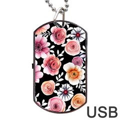 Cheerful Watercolor Flowers Dog Tag Usb Flash (one Side) by GardenOfOphir