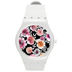 Cheerful Watercolor Flowers Round Plastic Sport Watch (m) by GardenOfOphir