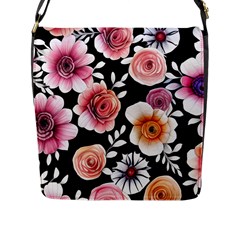 Cheerful Watercolor Flowers Flap Closure Messenger Bag (l) by GardenOfOphir