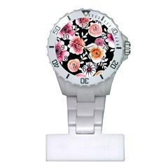 Cheerful Watercolor Flowers Plastic Nurses Watch by GardenOfOphir