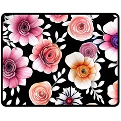 Cheerful Watercolor Flowers Fleece Blanket (medium)