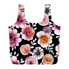 Cheerful Watercolor Flowers Full Print Recycle Bag (l) by GardenOfOphir