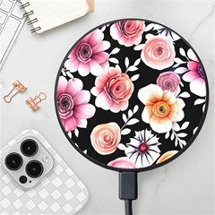 Cheerful Watercolor Flowers Wireless Fast Charger(black)