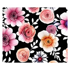 Cheerful Watercolor Flowers One Side Premium Plush Fleece Blanket (small)