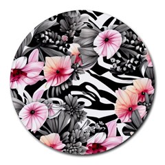 Brilliantly Hued Watercolor Flowers In A Botanical Round Mousepad by GardenOfOphir