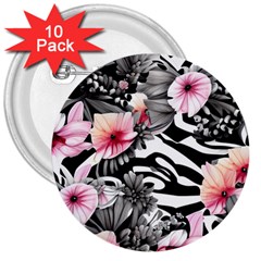 Brilliantly Hued Watercolor Flowers In A Botanical 3  Buttons (10 Pack)  by GardenOfOphir