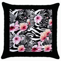 Brilliantly Hued Watercolor Flowers In A Botanical Throw Pillow Case (black) by GardenOfOphir