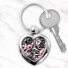 Brilliantly Hued Watercolor Flowers In A Botanical Key Chain (heart) by GardenOfOphir