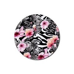 Brilliantly Hued Watercolor Flowers In A Botanical Rubber Round Coaster (4 Pack) by GardenOfOphir