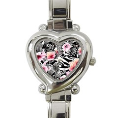 Brilliantly Hued Watercolor Flowers In A Botanical Heart Italian Charm Watch by GardenOfOphir