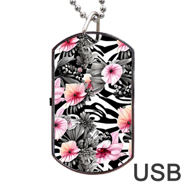 brilliantly hued watercolor flowers in a botanical Dog Tag USB Flash (Two Sides)