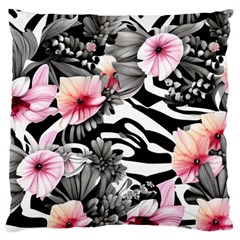 Brilliantly Hued Watercolor Flowers In A Botanical Large Cushion Case (one Side) by GardenOfOphir