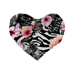 Brilliantly Hued Watercolor Flowers In A Botanical Standard 16  Premium Heart Shape Cushions by GardenOfOphir