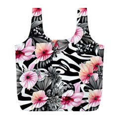 Brilliantly Hued Watercolor Flowers In A Botanical Full Print Recycle Bag (l) by GardenOfOphir