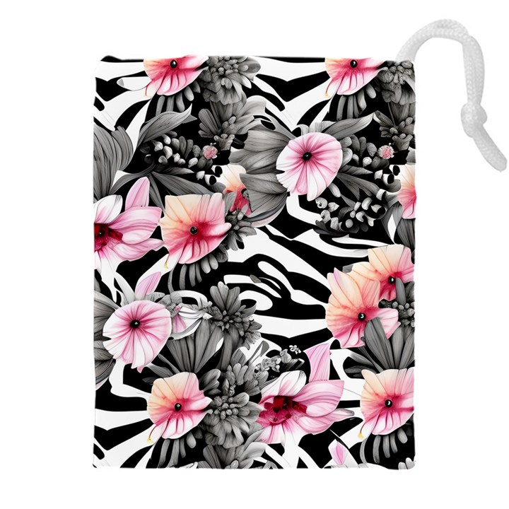 brilliantly hued watercolor flowers in a botanical Drawstring Pouch (4XL)