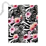 brilliantly hued watercolor flowers in a botanical Drawstring Pouch (4XL) Back